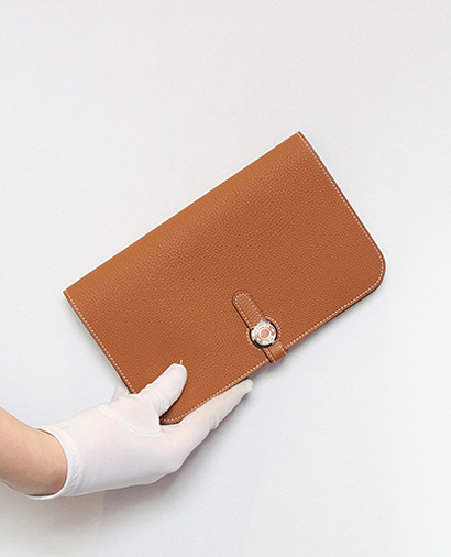 Hermes Dogon Wallet in Gold Togo, front view